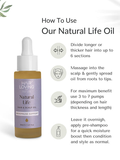 Natural Life Menopause Hair Oil (30ml) and Scalp Massager Bundle